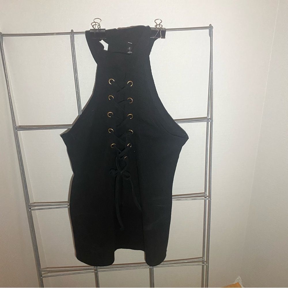Women's Collared Neck‎ Pullover with Lace Tied Front Top Size S